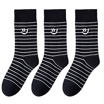 3 Pairs Women's Casual Crew Socks Assorted Patterns Striped Polka Dot and Bow Embroidery