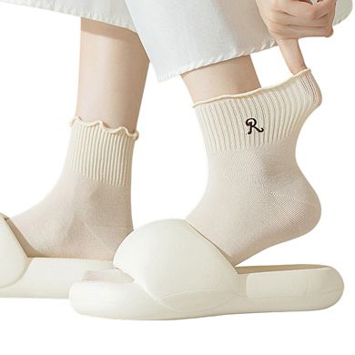 3-Pack Women's Crew Socks with Ruffle Lettuce Edge Trim and Delicate Embroidered Detail