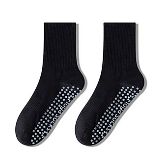 2 Pairs Women's Yoga Non-Slip Crew Socks with Gripped Soles for Pilates and Home Workouts