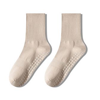 2 Pairs Women's Yoga Non-Slip Crew Socks with Gripped Soles for Pilates and Home Workouts