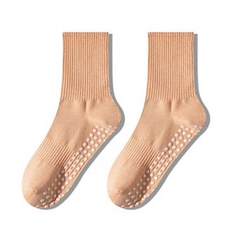 2 Pairs Women's Yoga Non-Slip Crew Socks with Gripped Soles for Pilates and Home Workouts