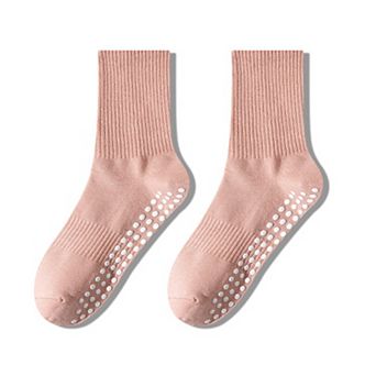 2 Pairs Women's Yoga Non-Slip Crew Socks with Gripped Soles for Pilates and Home Workouts