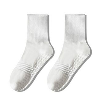 2 Pairs Women's Yoga Non-Slip Crew Socks with Gripped Soles for Pilates and Home Workouts