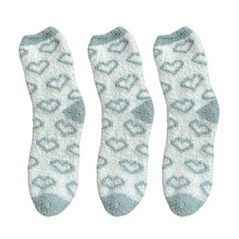 3 Pairs Cozy Fluffy Crew Socks with Heart Pattern Design for Women