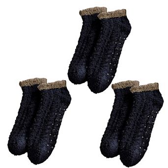 3 Pairs Plush Anti-Slip Fuzzy Ankle Socks with Soft Cuff Trim