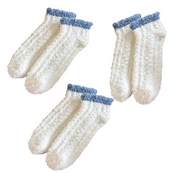 3 Pairs Plush Anti-Slip Fuzzy Ankle Socks with Soft Cuff Trim
