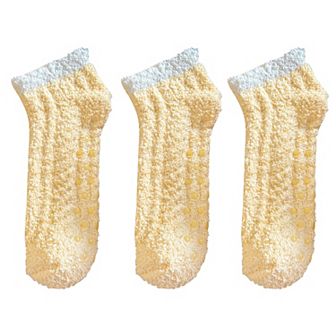 3 Pairs Plush Anti-Slip Fuzzy Ankle Socks with Soft Cuff Trim