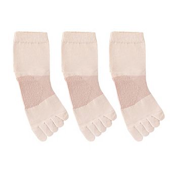 3-Pack Women's Pure Cotton Five-Toe Socks with Antibacterial Breathable Design