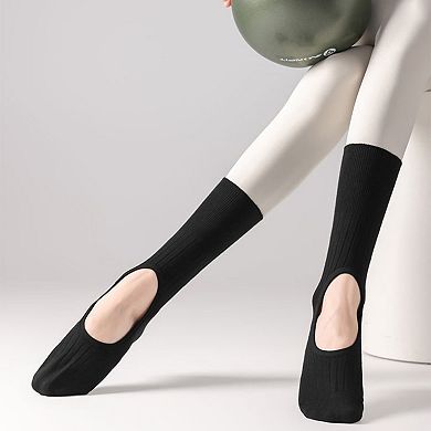 2-Pair Non-Slip Pilates Socks with Open Instep Cutout and Ribbed Knit Design