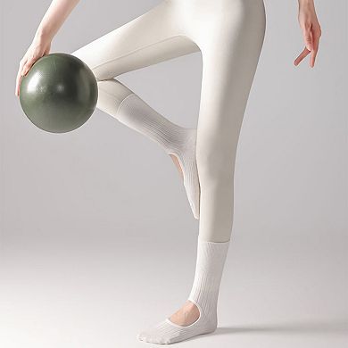 2-Pair Non-Slip Pilates Socks with Open Instep Cutout and Ribbed Knit Design