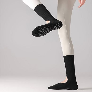 2-Pair Non-Slip Pilates Socks with Open Instep Cutout and Ribbed Knit Design