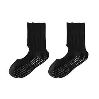 2-Pair Non-Slip Pilates Socks with Open Instep Cutout and Ribbed Knit Design