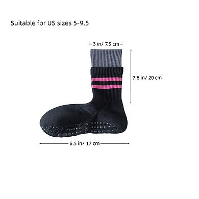 3-Pair Mid-Calf Grip Bottom Socks with Striped Cuff and Soft Ribbed Knit for Everyday Comfort