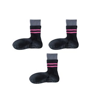 3-Pair Mid-Calf Grip Bottom Socks with Striped Cuff and Soft Ribbed Knit for Everyday Comfort