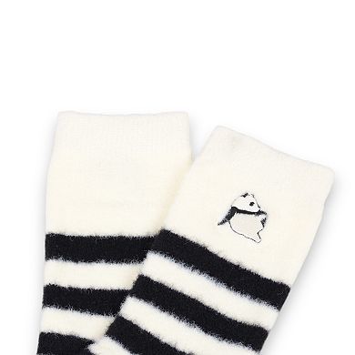 3-Pair Plush Home Socks Striped Panda Design Cozy Crew Style for Everyday Comfort