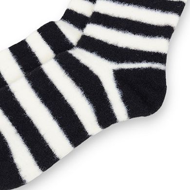 3-Pair Plush Home Socks Striped Panda Design Cozy Crew Style for Everyday Comfort