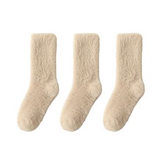 3-Pair Plush Fuzzy Socks with Soft Fluffy Texture and Mid-Calf Design for Warmth and Comfort
