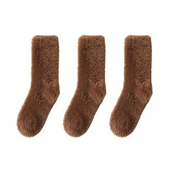 3-Pair Plush Fuzzy Socks with Soft Fluffy Texture and Mid-Calf Design for Warmth and Comfort