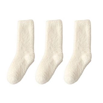 3-Pair Plush Fuzzy Socks with Soft Fluffy Texture and Mid-Calf Design for Warmth and Comfort