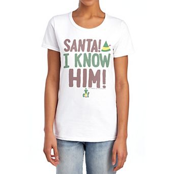 Juniors' Elf Buddy The Elf Santa I Know Him Graphic Tee