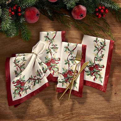 Villeroy & Boch Winter Bows & Garland Napkins, 17"x17", Set of 4
