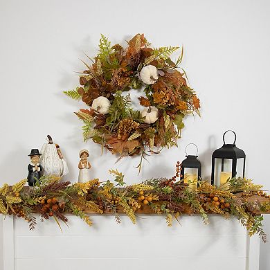 Northlight Pumpkins & Leaves Artificial Fall Harvest Wreath - 26-inch Unlit