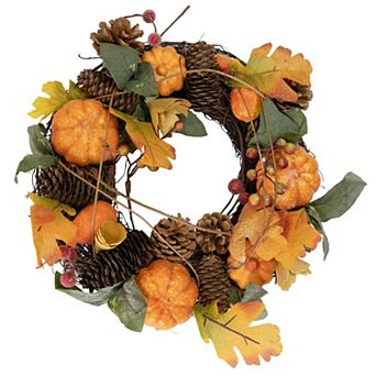 Northlight 13.5 in Artificial Pumpkin & Pinecone Fall Harvest Wreath