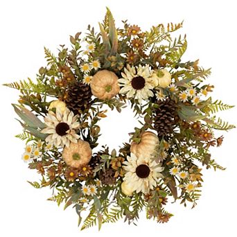 Northlight Artificial Sunflowers & Pumpkins 28 in Fall Harvest Wreath