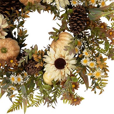 Northlight Artificial Sunflowers & Pumpkins 28-in. Fall Harvest Wreath