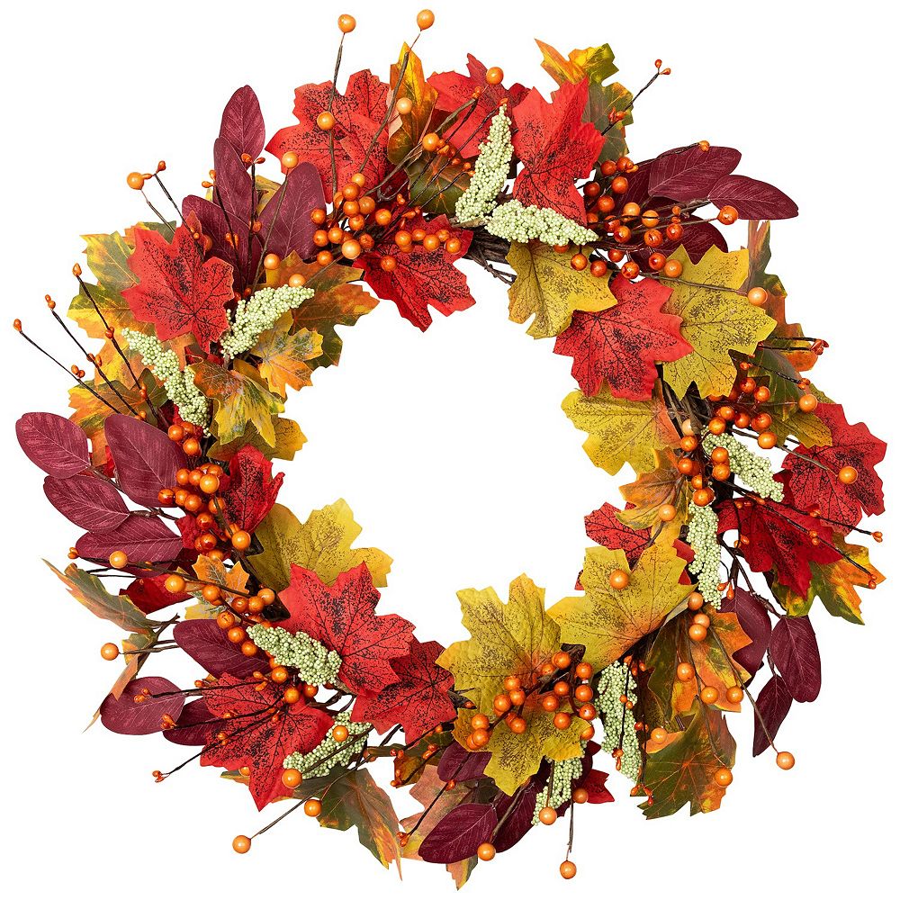 Northlight Artificial Leaves & Berries 20-in. Fall Harvest Wreath