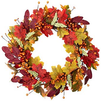 Northlight Artificial Leaves & Berries 20 in Fall Harvest Wreath