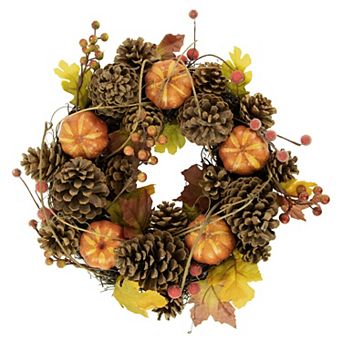 Northlight 14 in Artificial Pinecone & Pumpkin Fall Harvest Wreath