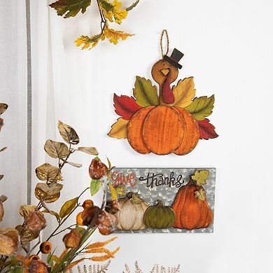 Northlight 16.5-inch "Give Thanks" Fall Harvest Pumpkin Wall Decor