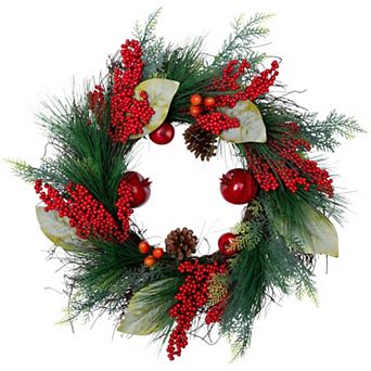 Northlight Pine Berry & Pomegranate Artificial Fall Harvest Wreath - 24 in