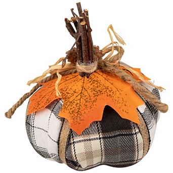 Northlight Plaid Pumpkin with Leaf Fall Harvest Decoration - 5 in Table Decor