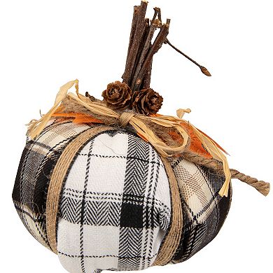 Northlight Plaid Pumpkin with Leaf Fall Harvest Decoration - 5-in. Table Decor