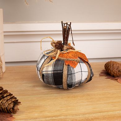 Northlight Plaid Pumpkin with Leaf Fall Harvest Decoration - 5-in. Table Decor
