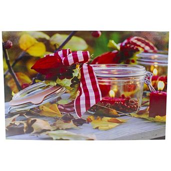 Northlight LED Lighted Fall Candle & Berries Canvas Wall Art