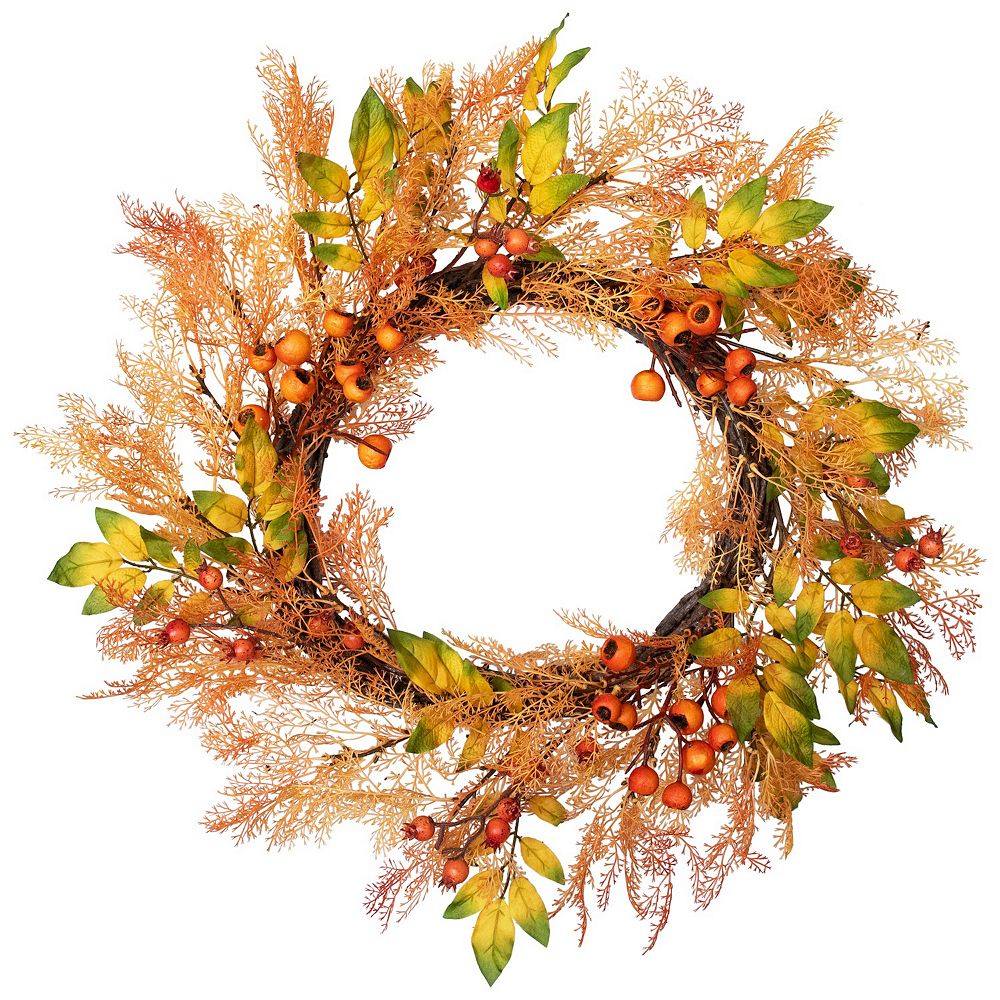 Northlight 24-Inch Berry Caspia & Leaves Fall Harvest Artificial Wreath