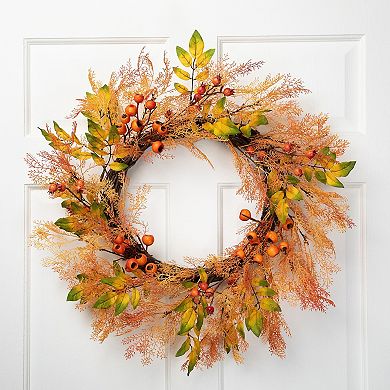Northlight 24-Inch Berry Caspia & Leaves Fall Harvest Artificial Wreath
