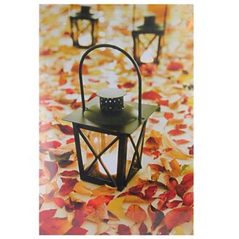 Northlight LED Lighted Fall Foliage & Lanterns Canvas Wall Art