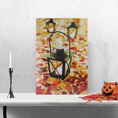 Northlight LED Lighted Fall Foliage & Lanterns Canvas Wall Art