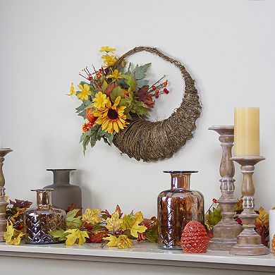 Northlight 20-Inch Cornucopia & Sunflower Artificial Thanksgiving Wreath