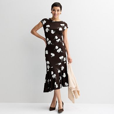 Petite Nine West Flounce Knit Midi Dress