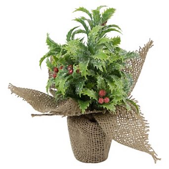 Northlight Iced Artificial Christmas Holly Berry Plant in Burlap Base Table Decor