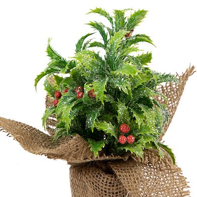 Northlight Iced Artificial Christmas Holly Berry Plant in Burlap Base Table Decor