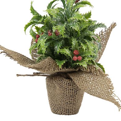 Northlight Iced Artificial Christmas Holly Berry Plant in Burlap Base Table Decor