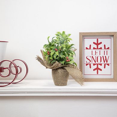 Northlight Iced Artificial Christmas Holly Berry Plant in Burlap Base Table Decor