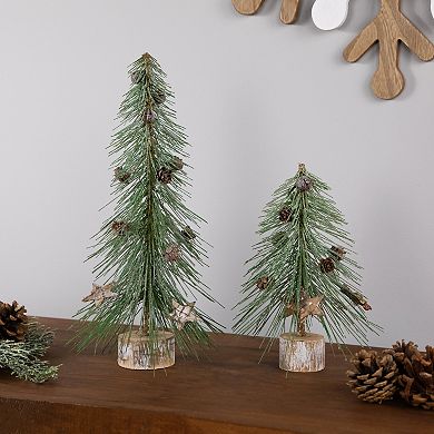 Northlight Frosted Bottle Brush Artificial Tree on Wooden Base Christmas Table Decor