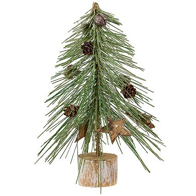 Northlight Frosted Bottle Brush Artificial Tree on Wooden Base Christmas Table Decor